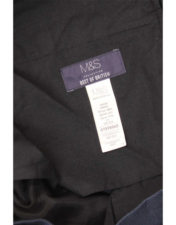 Męskie spodnie garniturowe Marks & Spencer W36 L31 Granatowe, bawełniane