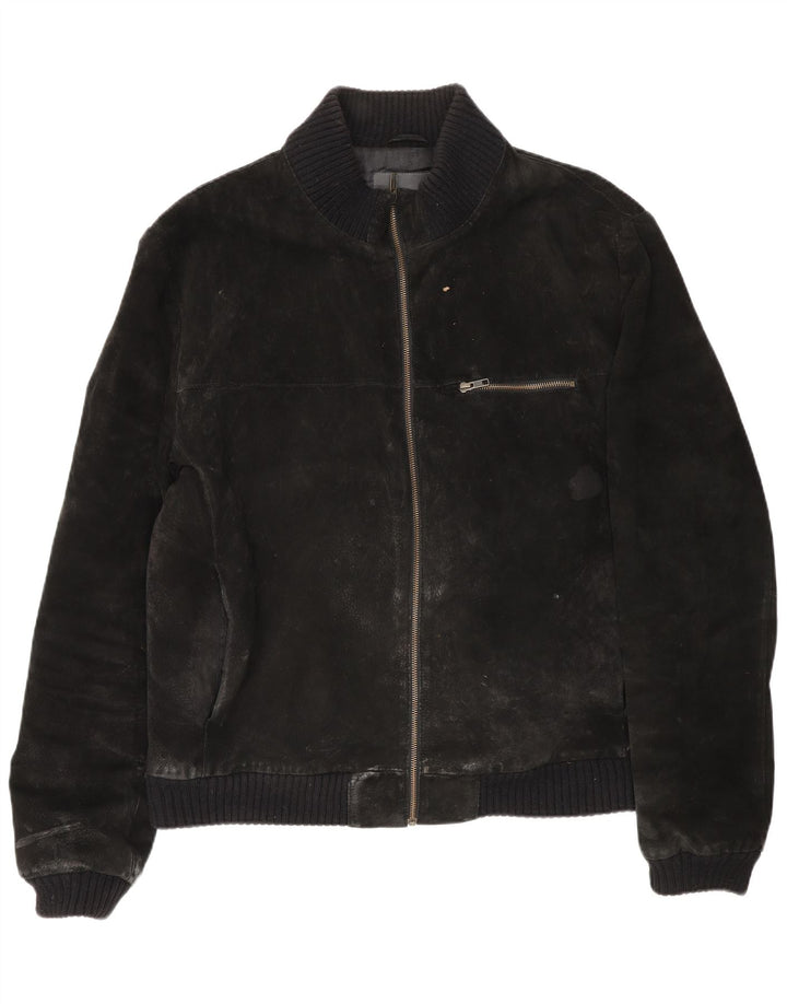 Vintage męska zamszowa kurtka bomber UK 42 XL czarna skóra