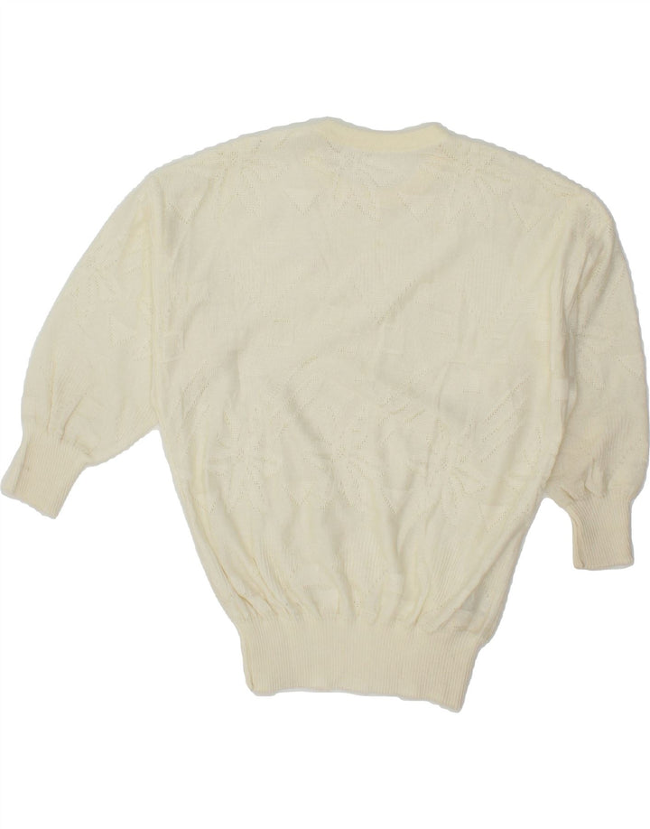 VINTAGE Womens 3/4 Sleeve Crew Neck Jumper Sweater EU 40 Medium Off White Vintage Vintage and Second-Hand Vintage from Messina Hembry 
