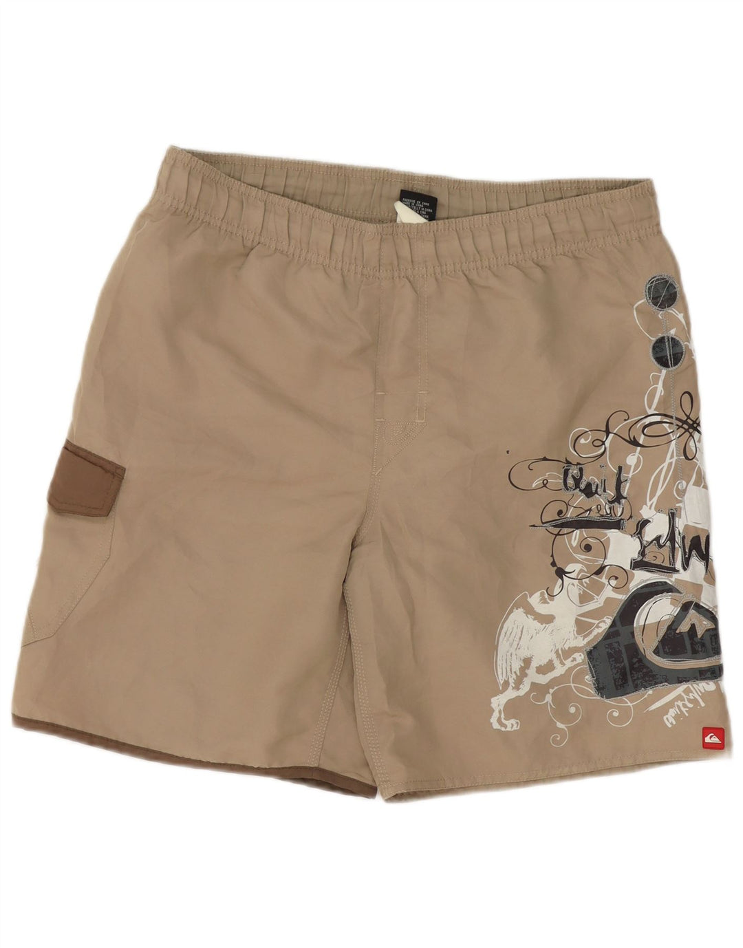 Męskie spodenki kąpielowe Quiksilver z grafiką, mały beżowy poliester