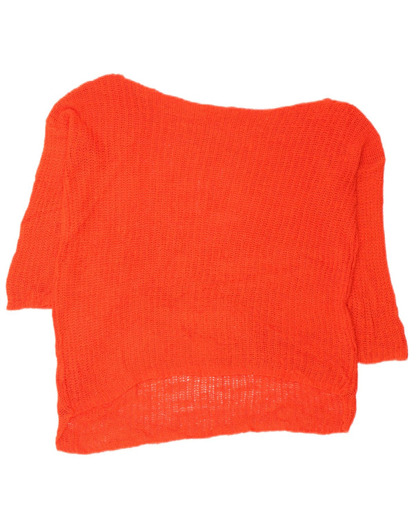 Vintage damski sweter z rękawem 3/4 i dekoltem w łódkę UK 14 średni pomarańczowy
