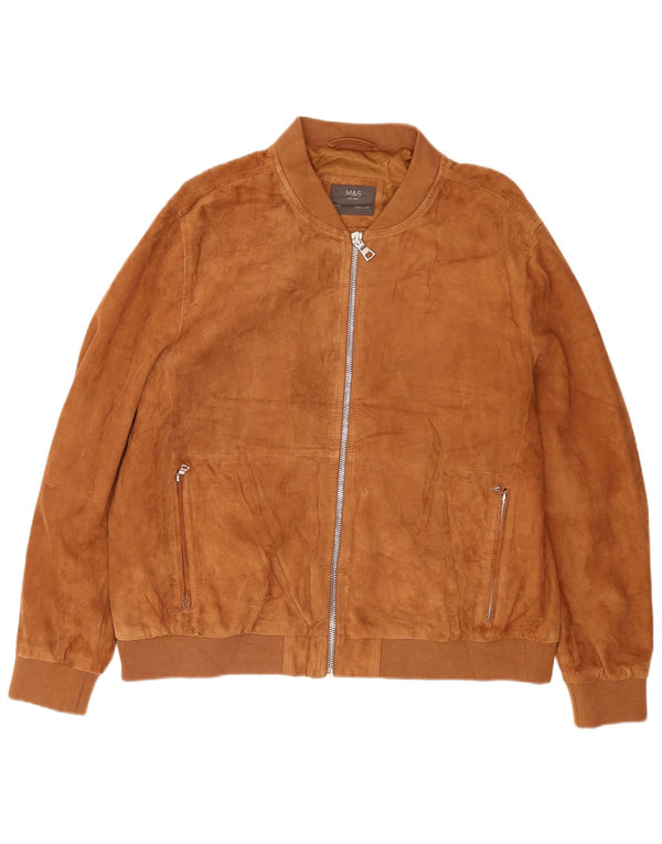 Marks & Spencer Męska zamszowa kurtka bomber UK 46 3XL brązowa skóra