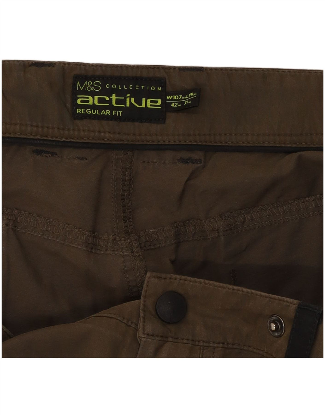 Męskie spodnie cargo Marks & Spencer Active o regularnym kroju W42 L31, bawełna khaki
