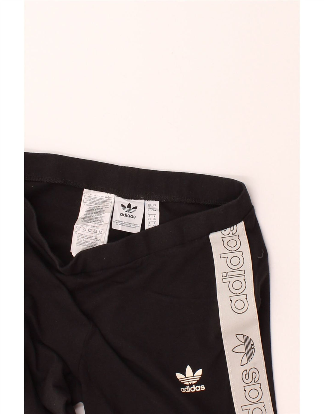 ADIDAS Womens Graphic Leggings UK 8 Small Black Cotton Vintage Adidas and Second-Hand Adidas from Messina Hembry 