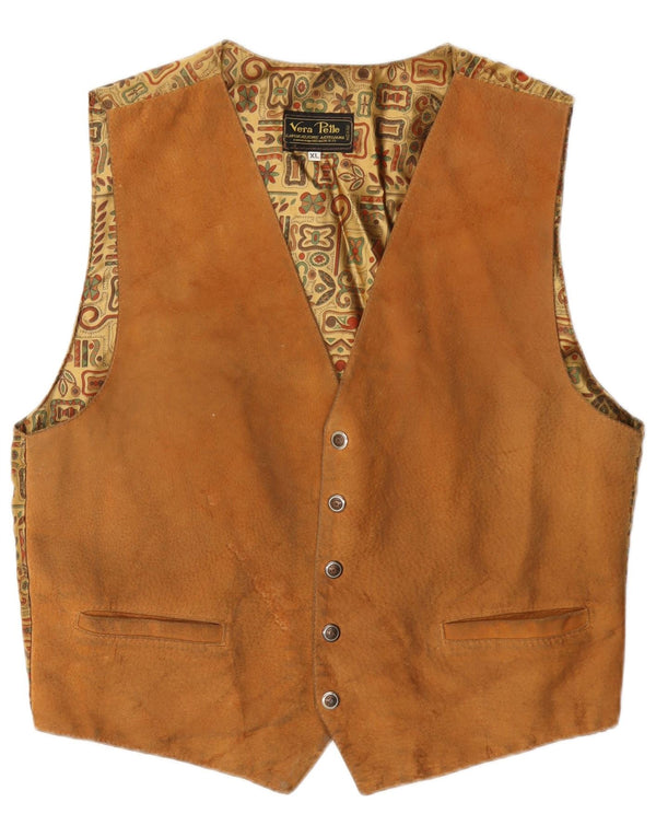 Lavorazione Artigiana Mens Suede Waistcoat XL Brown Geometric Leather