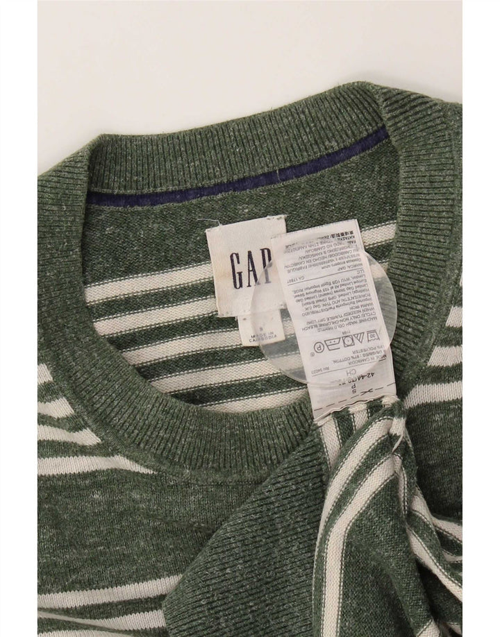 Męski sweter Gap z okrągłym dekoltem, mały, zielony, bawełniany w paski