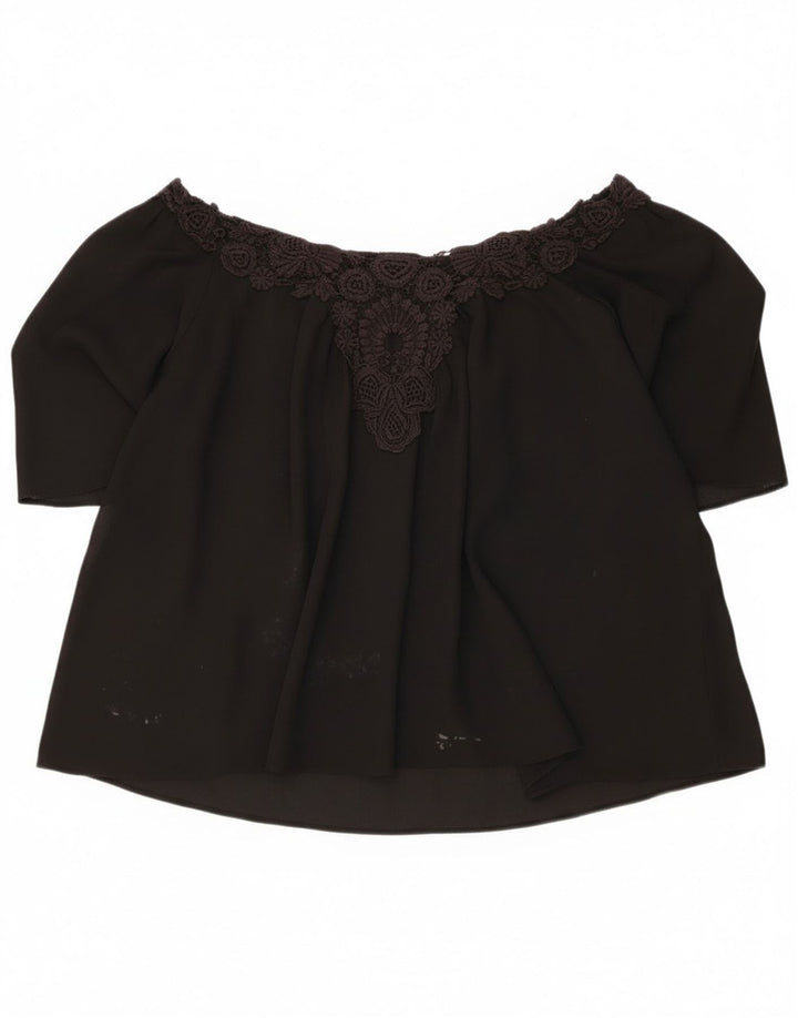 Damski top Zara Crop Oversize z odkrytymi ramionami UK 16, duży, czarny w kwiaty