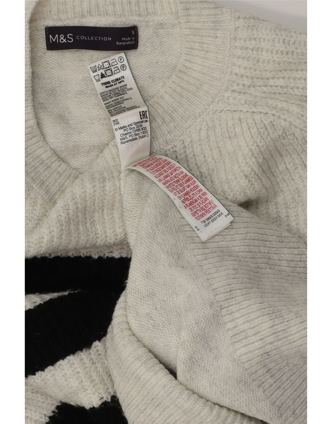 Marks & Spencer Damski sweter z okrągłym dekoltem UK 10 w małe szare paski