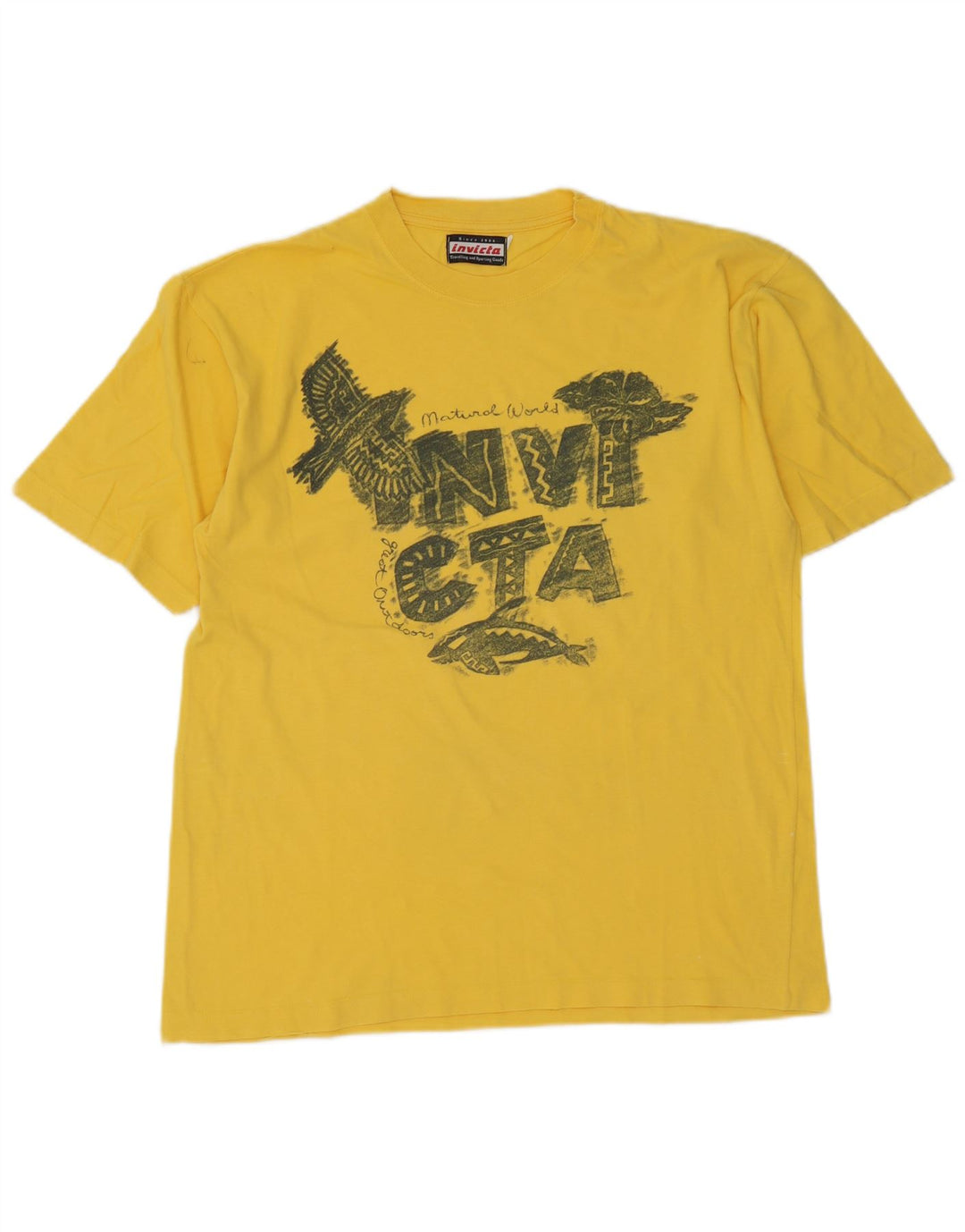 Męski T-shirt z grafiką Invicta, mały, żółty, bawełniany