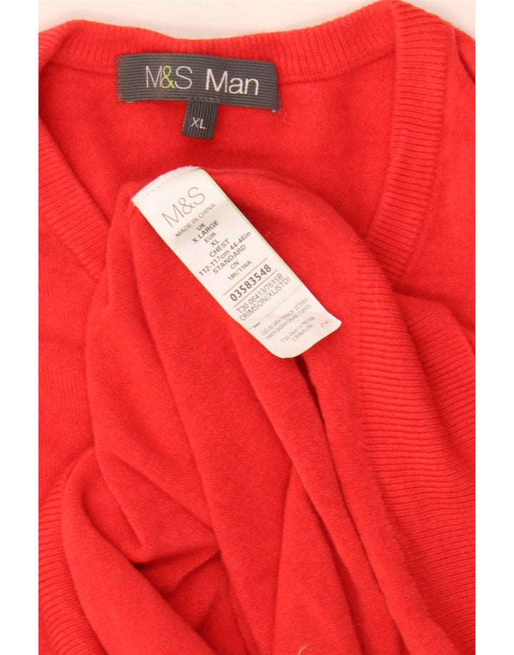 Marks & Spencer Męski sweter z dekoltem w kształcie litery V, XL, czerwony, akryl