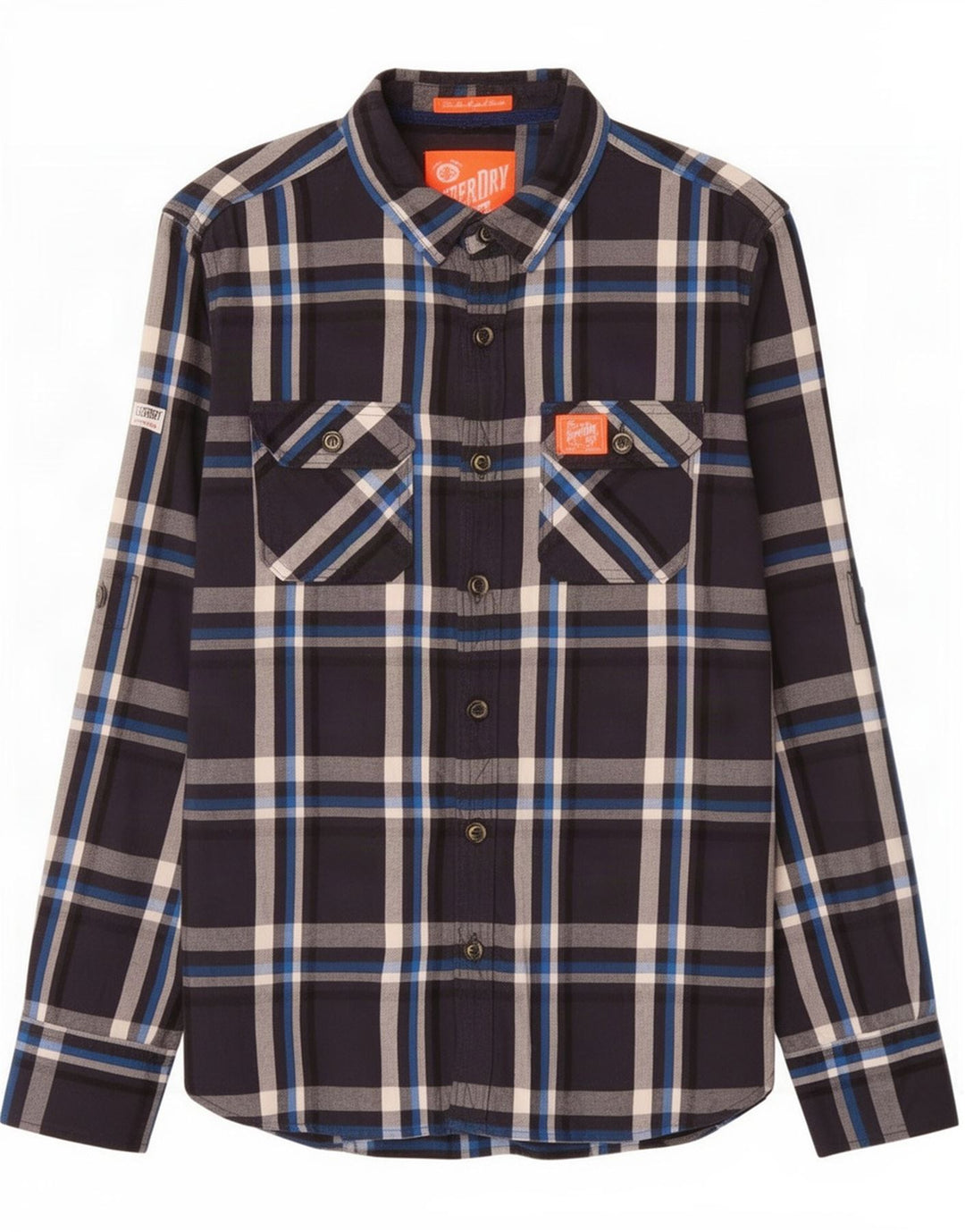 Męska koszula flanelowa Superdry, bawełniana, w średnią granatową kratę