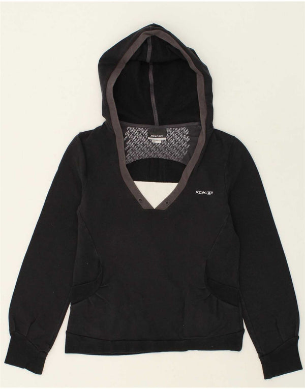 REEBOK Womens Hoodie Jumper UK 12 Medium Navy Blue Cotton