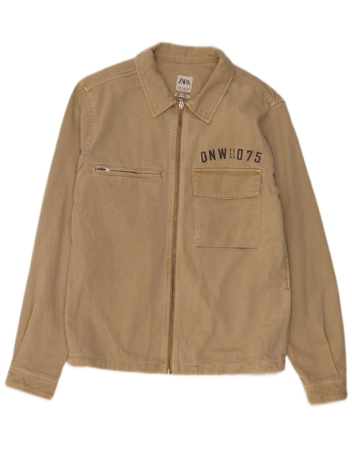 Męska kurtka dżinsowa Zara Relaxed UK 38, średnia bawełna khaki