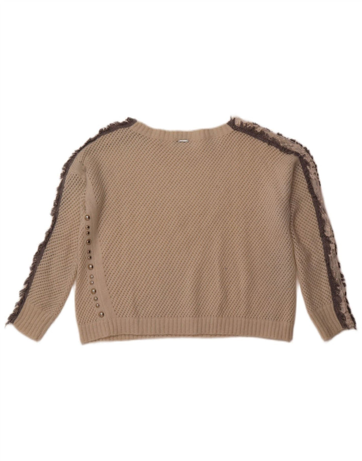 Damski sweter LIU JO Crochet Crochet z dekoltem w łódkę UK 12 Średni biały