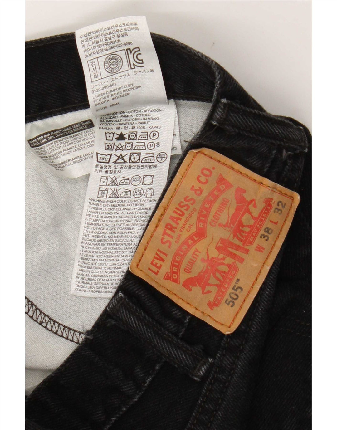 Męskie dżinsy Levi's 505 Straight W38 L32 Czarna bawełna