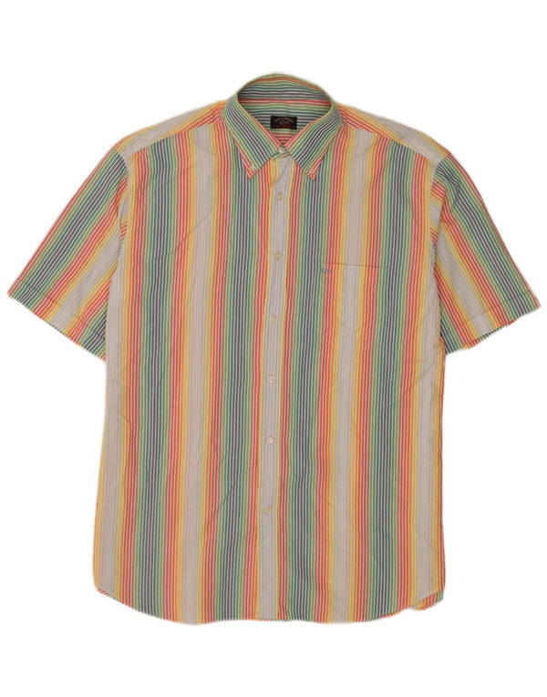 Męska koszula z krótkim rękawem Paul & Shark, rozmiar 44, XL, wielokolorowe prążki
