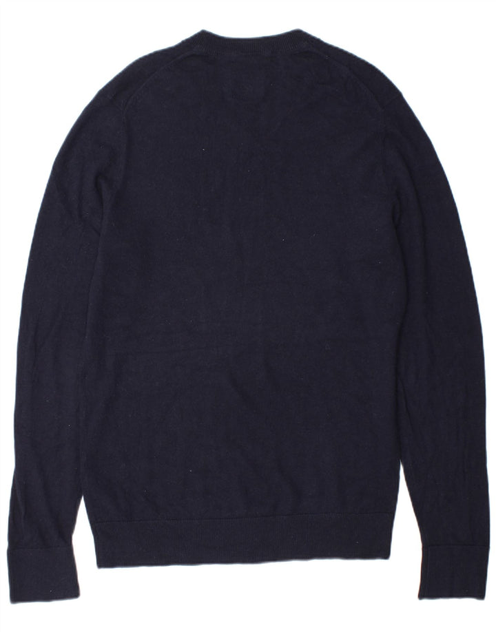 Abercrombie & Fitch Męski sweter z dekoltem w kształcie litery V, średni granatowy wełniany