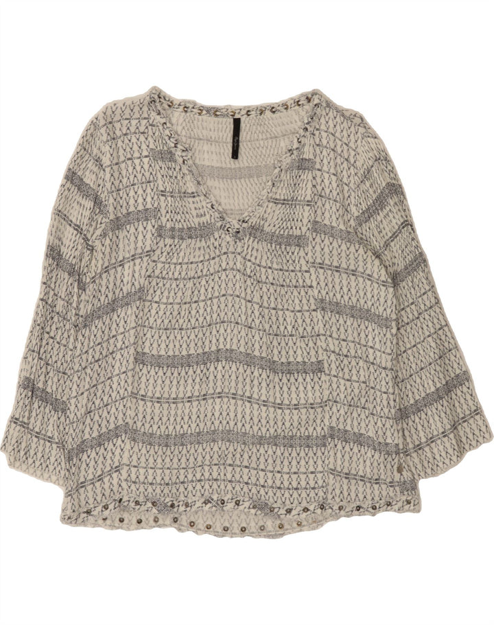PEPE JEANS Womens Oversized Pullover Shirt UK 10 Small White Geometric Vintage PEPE Jeans and Second-Hand PEPE Jeans from Messina Hembry 
