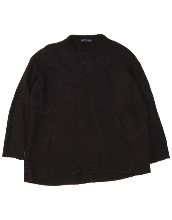 Damski sweter oversize Zara z okrągłym dekoltem UK 14, średni czarny akryl