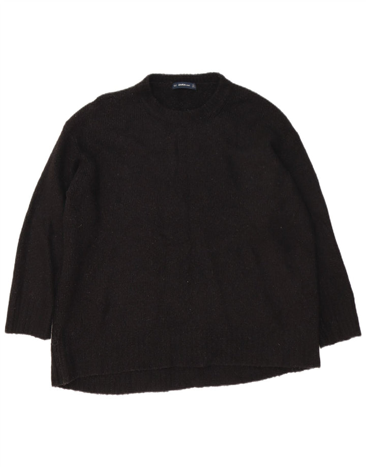 Damski sweter oversize Zara z okrągłym dekoltem UK 14, średni czarny akryl
