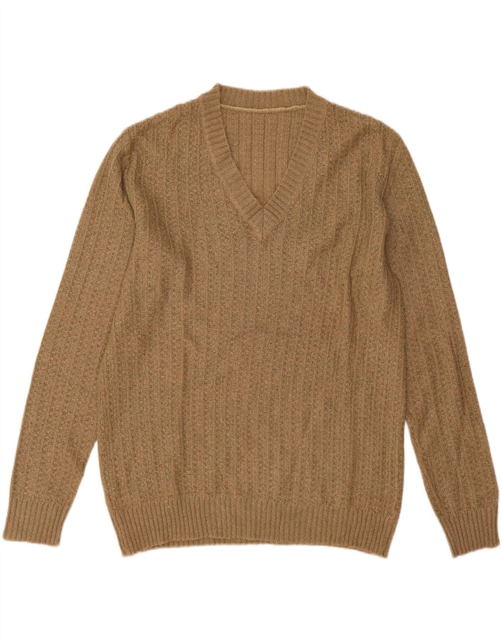 Vintage męski sweter z dekoltem w serek XL, beżowy