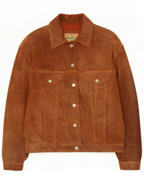 Vintage damska zamszowa kurtka bomber UK 12, średnia brązowa skóra