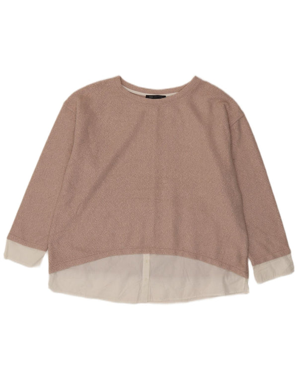 Marks & Spencer Damski sweter z okrągłym dekoltem, UK 18 XL, różowy, z blokami kolorów