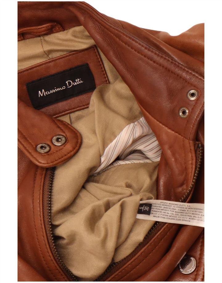 MASSIMO DUTTI Damska kurtka skórzana typu Crop UK 10, mała, brązowa skóra owcza