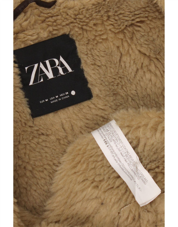 Damska kurtka oversize ze sztucznej skóry Zara Sherpa UK 14, średni brąz
