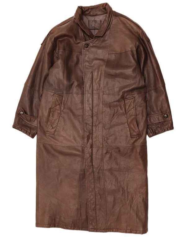 Vintage męski płaszcz skórzany UK 38 średniej wielkości brązowa skóra