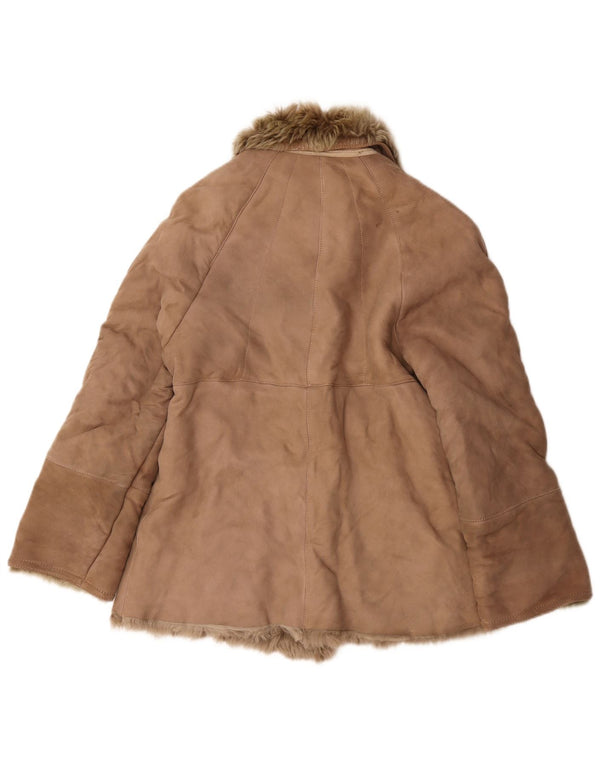 Vintage damska kurtka shearling UK 12 średni beż