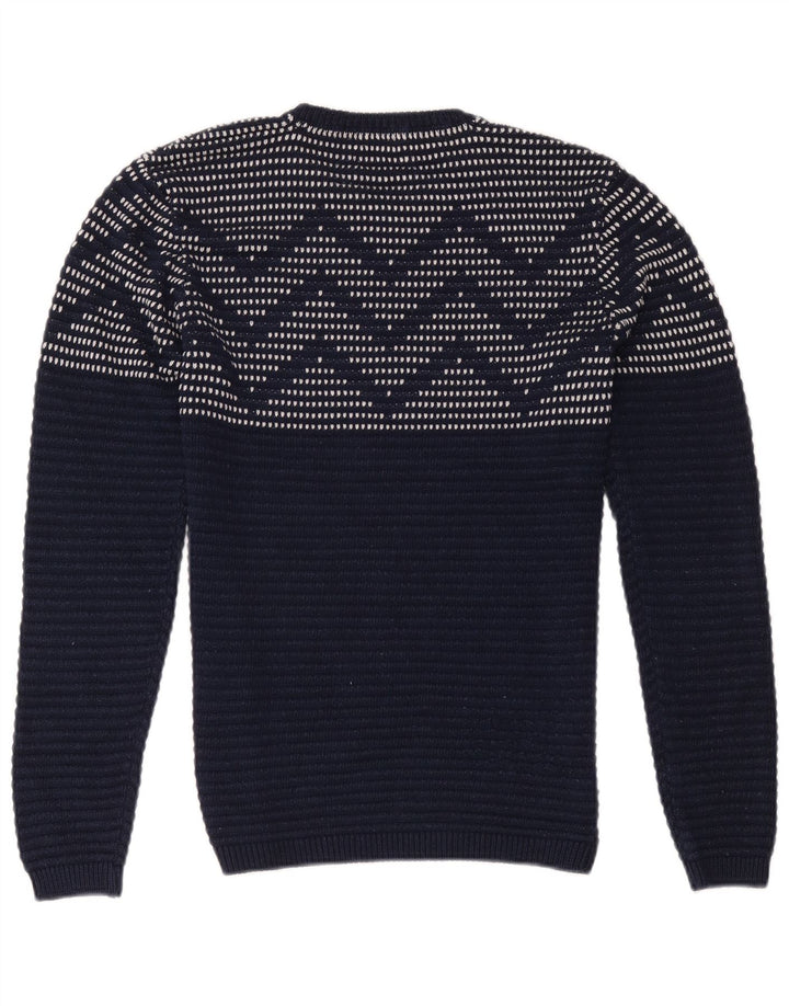 Męski sweter Zara z okrągłym dekoltem, średni granatowy, geometryczny