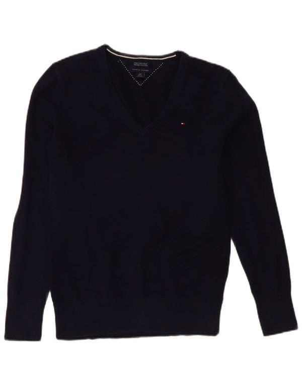 Sweter damski Tommy Hilfiger z dekoltem w kształcie litery V, UK 10, mały, granatowy, bawełniany