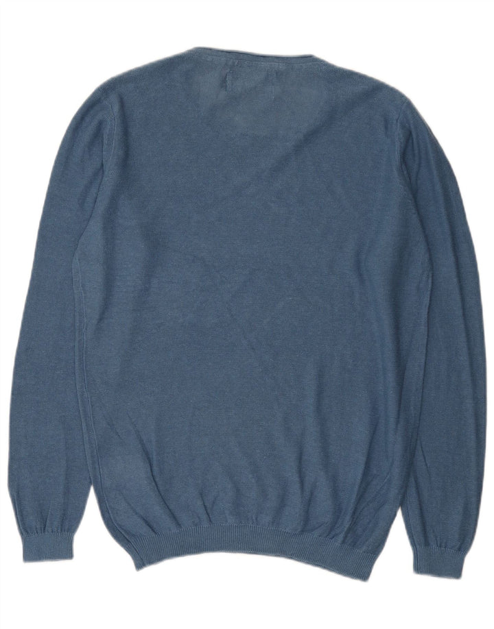 Męski sweter Jack & Jones z dekoltem w łódkę, średnioniebieski, lniany
