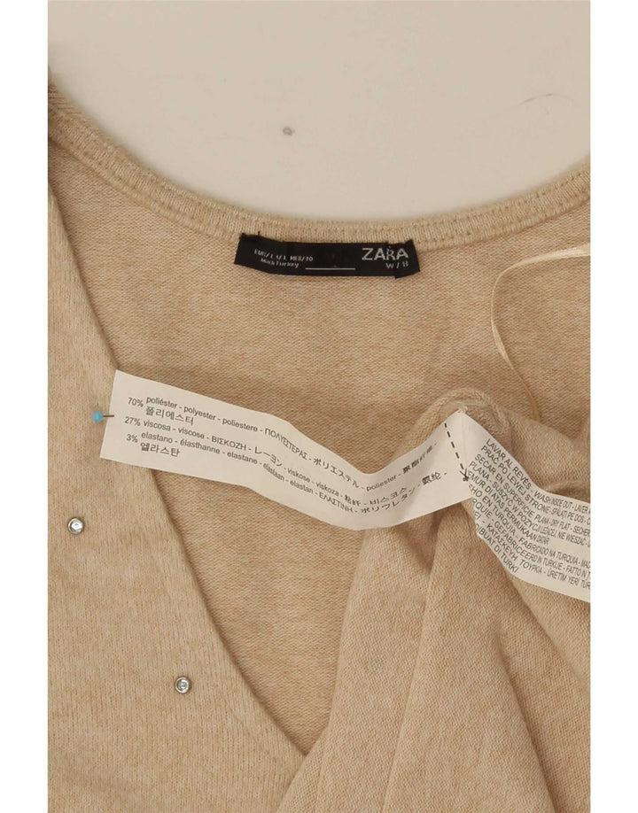 Damski sweter Zara z dekoltem w kształcie litery V, UK 16, duży, beżowy poliester