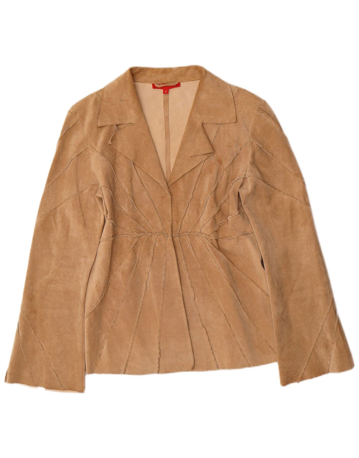 Damska otwarta zamszowa kurtka Rene Derhy UK 12 w kolorze średniej beżowej skóry