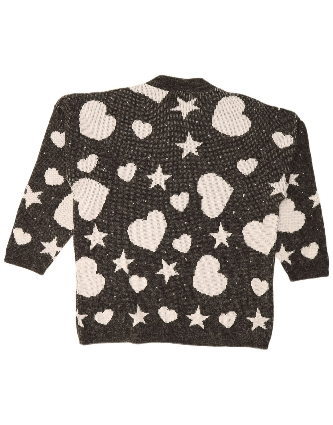 Vintage damski sweter z abstrakcyjnym wzorem i okrągłym dekoltem UK 14, duży czarny