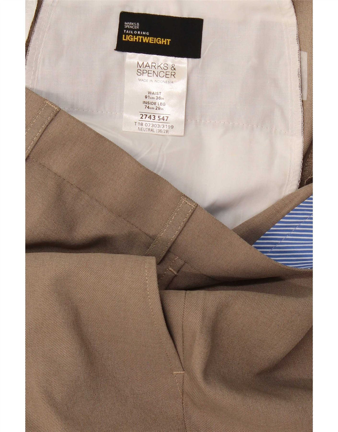 Marks & Spencer Męskie proste spodnie garniturowe W36 L29 Beżowy poliester