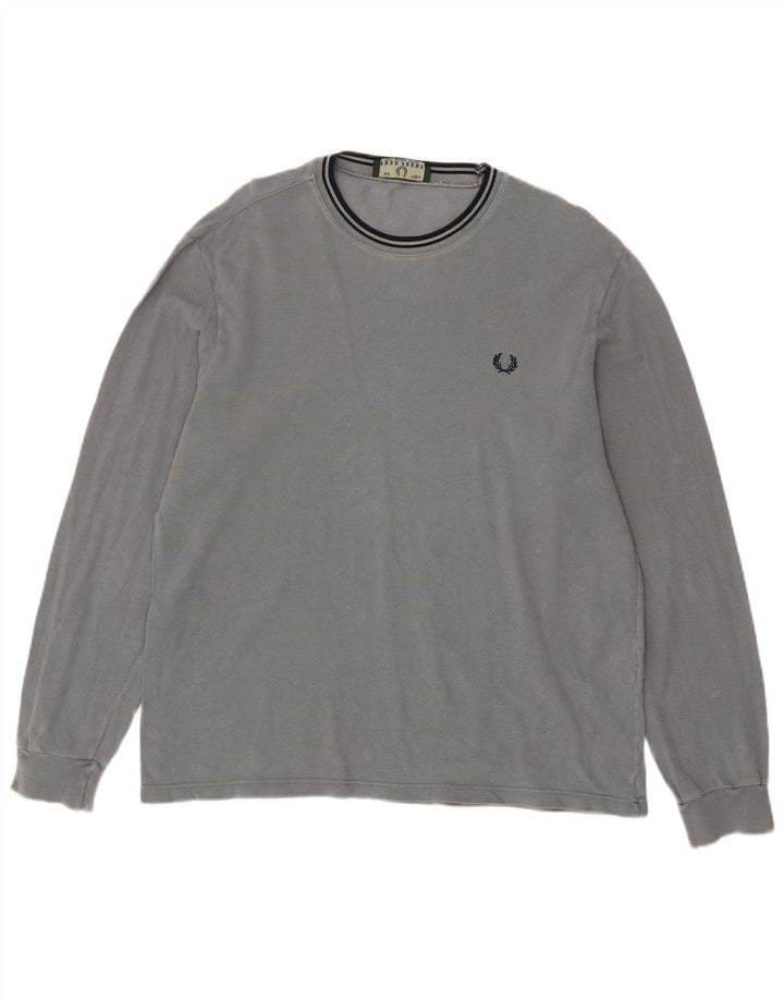 FRED PERRY Męski top z długim rękawem, średnioszary, bawełniany
