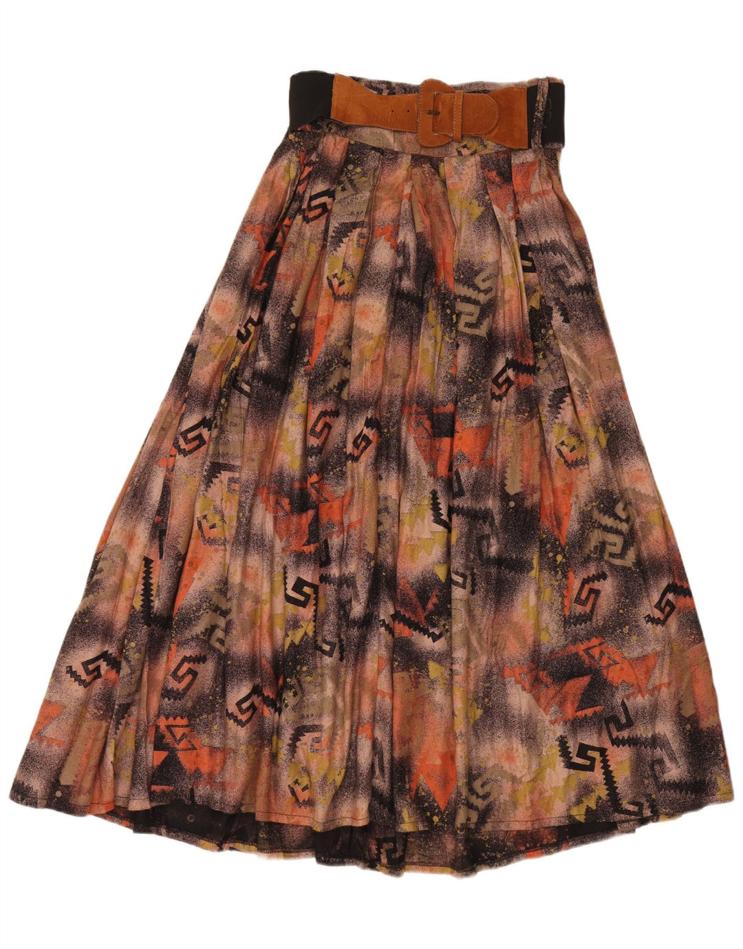 Vintage damska spódnica Maxi z wysokim stanem, rozkloszowana W28, średni brązowy patchwork