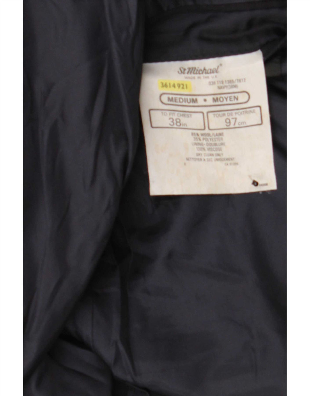 St Michael Męska marynarka dwurzędowa UK 38 Medium Navy Blue Wool