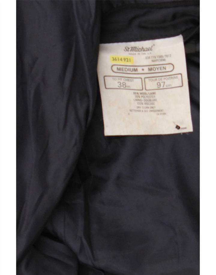 St Michael Męska marynarka dwurzędowa UK 38 Medium Navy Blue Wool