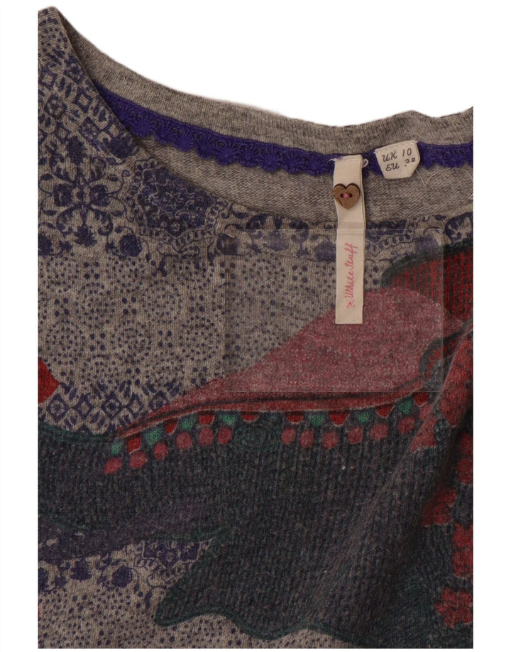 WHITE STUFF Damski sweter z graficznym dekoltem w łódkę UK 10, mały, szary