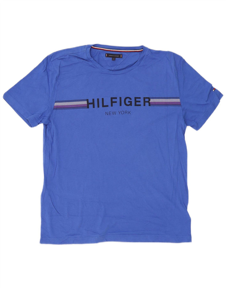 Męska koszulka z grafiką TOMMY HILFIGER Top 2XL, niebieska, bawełniana