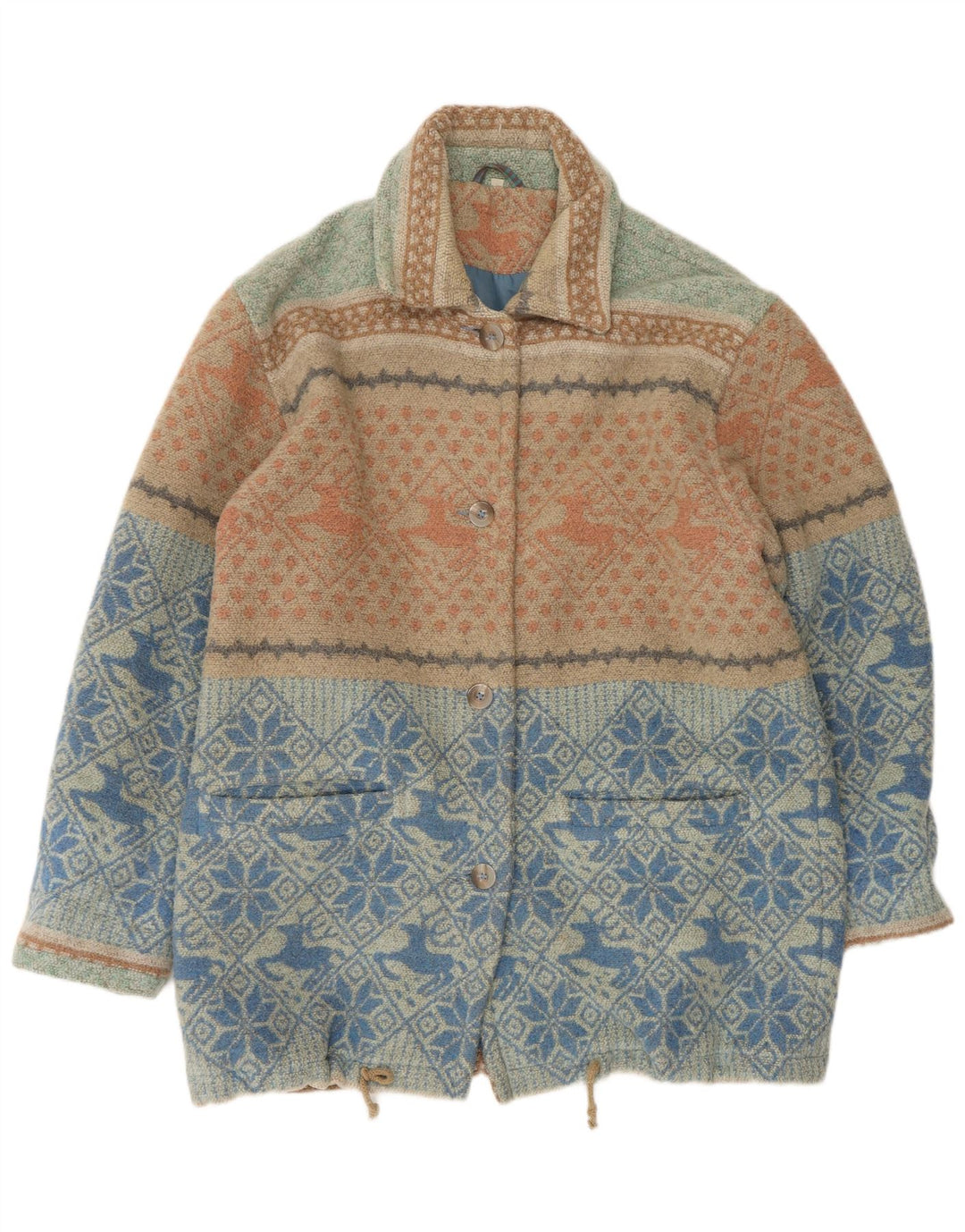 Damski płaszcz wiatrówka o luźnym kroju VINTAGE UK 16 Large Blue Fair Isle