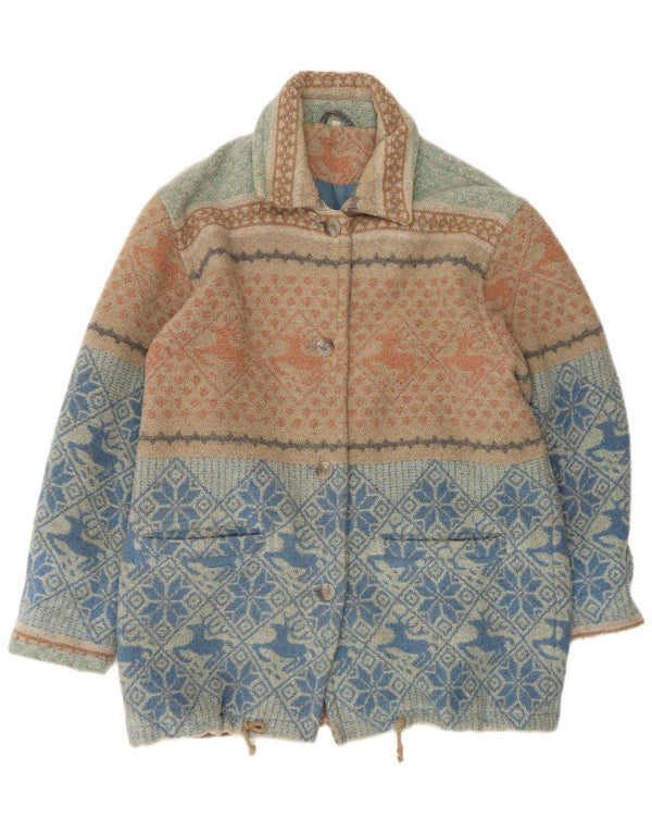 Damski płaszcz wiatrówka o luźnym kroju VINTAGE UK 16 Large Blue Fair Isle