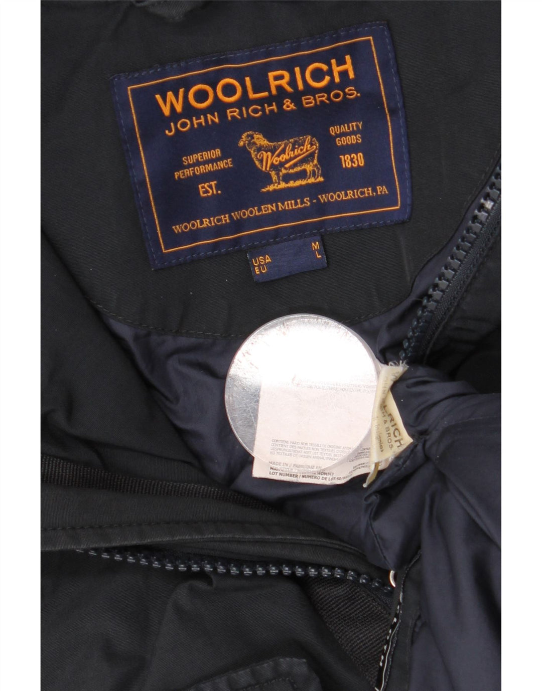 WOOLRICH Męska kurtka parka z kapturem UK 40, duża, granatowa, bawełniana