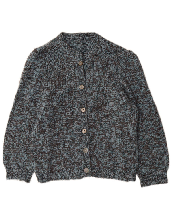 Vintage damski sweter rozpinany z rękawem 3/4 UK 12, średni niebieski nakrapiany
