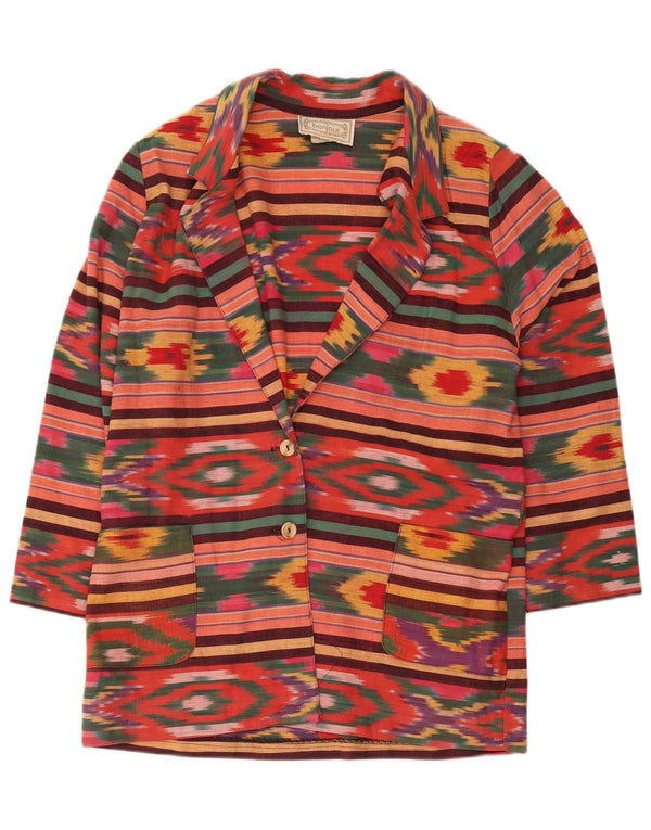 Vintage damska marynarka zapinana na 2 guziki, UK 18 XL, wielokolorowa bawełna Ikat