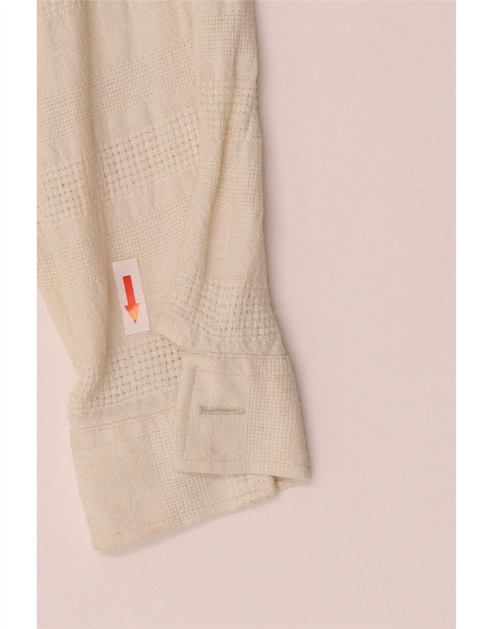 Koszula męska w stylu vintage, duża, z lnu w geometryczne wzory w kolorze złamanej bieli